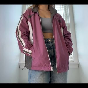 oversized vintage wind breaker pink and grey zip up